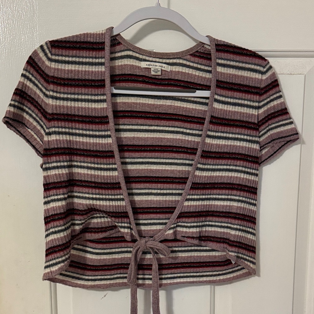 American Eagle Outfitters Multicolor Striped Tie-Front Blouse